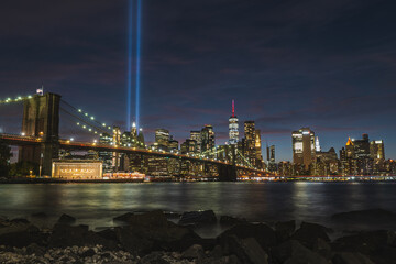 The New York City skyline on the anniversary of September 11.