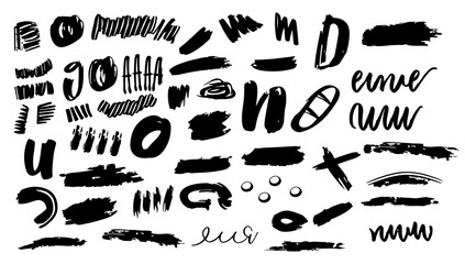 Scribble doodle paint underline set vector illustration. Pen shape abstract and sketch line marker. Brush stroke collection mark and drawn element outline sign. Highlighter divider - obrazy, fototapety, plakaty