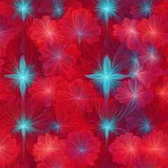 Radiant Red Flowers with Cyan Accents
