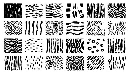 Hand drawn doodle texture vector illustration set black and white. Scribble marker and ink patterns. Hand drawing texture