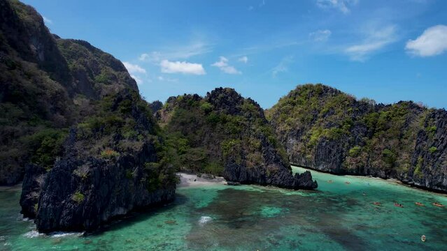 4K Aerial Drone view of the beautiful Big Lagoon in El Nido, Philippines