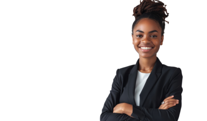 Young African American businesswoman in business  isolated on a transparent or white background.