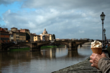 Tourist eating an Italian ice cream 