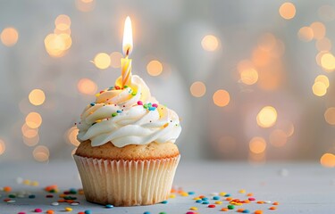 Cupcake With Lit Candle