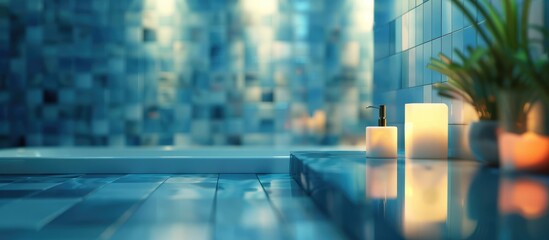 Bathroom background with a tabletop and blurred effect.