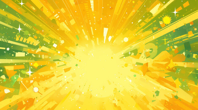 Abstract yellow and green background emitting rays of light, suitable for advertising, banner, announcement