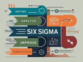 Six Sigma Methodology Infographic with Arrows and Icons