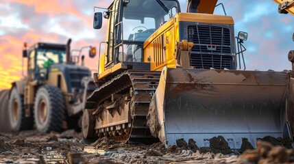 Male worker with bulldozer in sand quarry