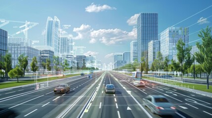 Obraz premium City Street Scene With Cars Driving