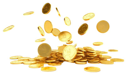 PNG Golden coins floating money white background investment. 