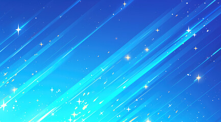Blue light rays and stars on a blue background.  Abstract design with blue light lines and twinkling stars.