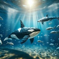 origami killer whale & shark