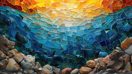 Abstract art depicting the depths of the sea in the form of a mosaic. - obrazy, fototapety, plakaty