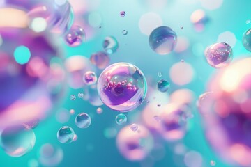 Abstract background with purple and turquoise bubbles. Liquid macro photo backdrop.