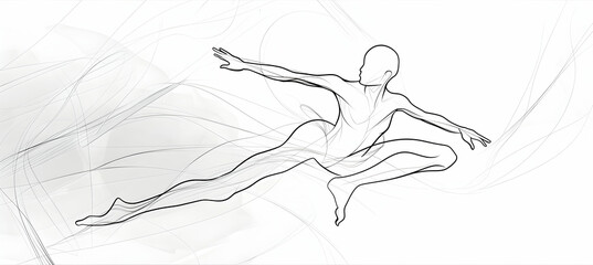 Generate a minimalist line art portrait of a dancer specializing in contemporary styles, using flowing lines and abstract shapes to capture their fluid and expressive movements