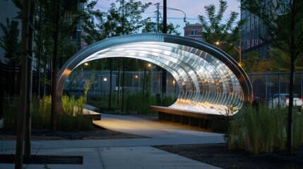 Fototapeta premium Glass Tunnel in Park at Night