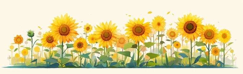 A row of sunflowers