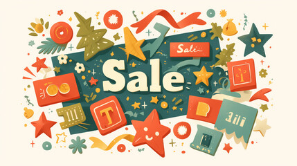 A bright sale announcement with various decorative elements. Illustration with the inscription "Sale"