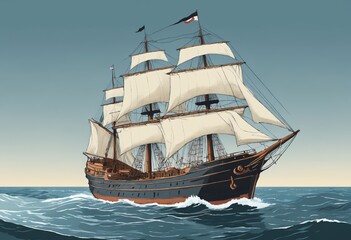 Nautical Splendor: Detailed Watercolor Illustration of a Ship
