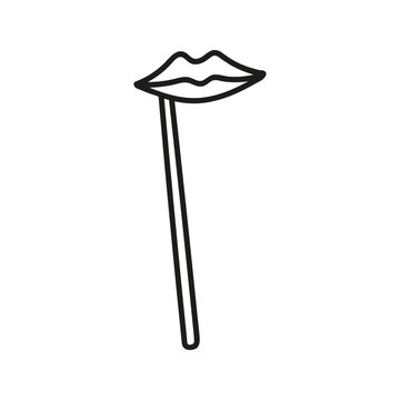 Carnival lips mask on the stick. Hand drawn doodle vector illustration, props on event