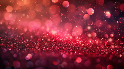Abstract background with red sparkles and bokeh light effects. Sparkling red sparkles on a dark background, creating a festive atmosphere.