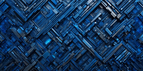 Cybernetisches Labyrinth: Verschlungene Pfade in Blautönen - obrazy, fototapety, plakaty