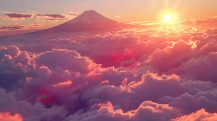 Foto op Plexiglas anti-reflex Koraal Sun setting behind mountain amidst clouds in natural landscape at dusk