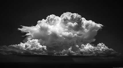 A black and white photo of a massive cumulus cloud in the sky