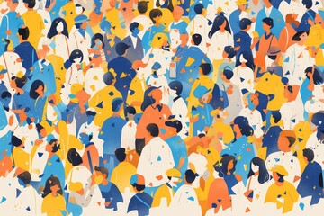 A paper cutout of an enormous crowd, each person in different colors and poses.
