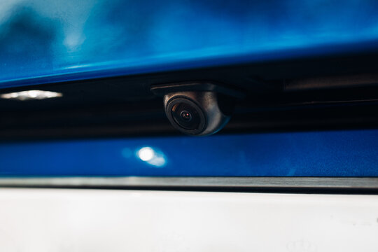 Rear view camera at the trim of a modern car