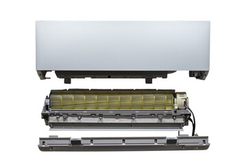 White disassembled air conditioner isolated on transparent background