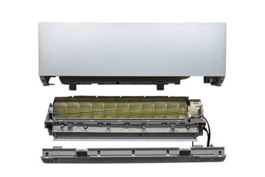 White disassembled air conditioner isolated on transparent background