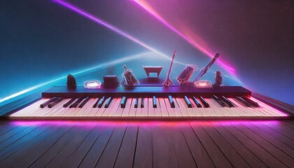 An array of musical instruments arranged on a sleek black keyboard, each one poised for a symphony of sound, promising an immersive musical experience.