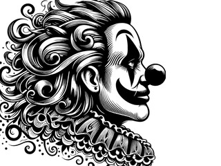 Clown laughing, bust of an actor. Hand drawn engraving style. Sketch imitation. Raster, generative ai.