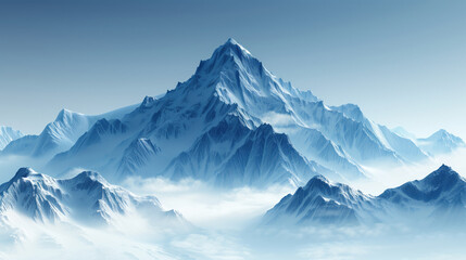 Mountains covered with snow against a blue sky.  Snow-capped peaks and mountain tops in the clouds - Powered by Adobe