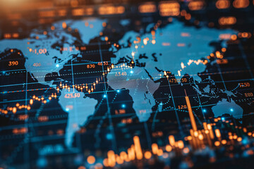 World finance map with stock charts and graphs, globalization, global trade, world finance, msci world concept - 787526090