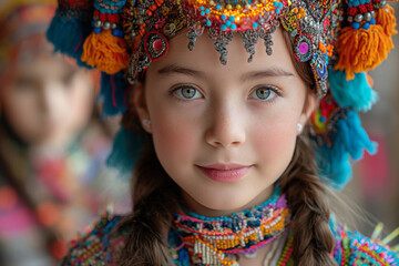 Fototapeta premium Portrait of a little pretty girl in a national costume.