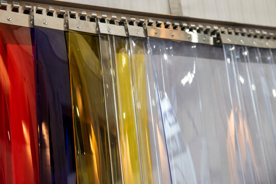 Multi-colored transparent PVC curtains close-up
