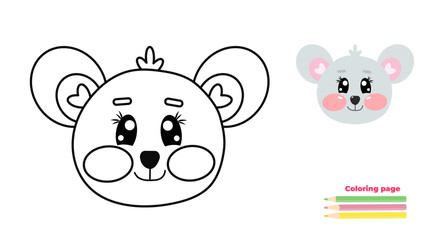 Kawaii cute outline mouse face, head. Coloring page illustration for kids