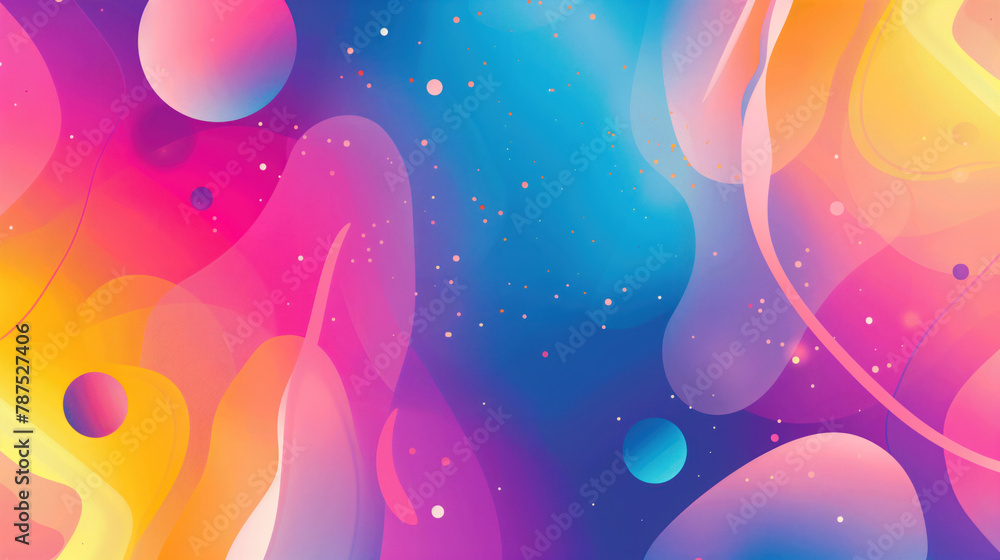 Poster multicolored abstract background with wavy lines and stars.
