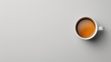 Minimalistic image of a cup of coffee on a gray background.  Top view.  Copy space.