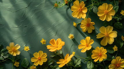Yellow flowers on green, seasonal background, generative ai - 787528455