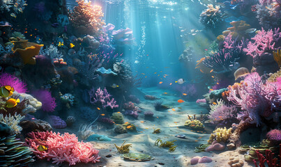 Sea or ocean underwater.  Beautiful underwater world with tropical fish and coral reef