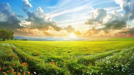 Obraz premium Countryside field, sunny day in the countryside