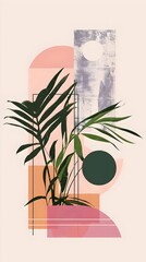 Indoor Plants Abstract Minimalist Modern Portrait Phone Wallpaper (Generative AI)