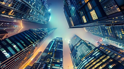 Fototapeta na wymiar Looking Up At Modern Cityscape Skyscraper Architecture (Generative AI)