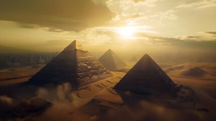 Ancient + Futuristic Egyptian Pyramids Landscape Photography (Generative AI)