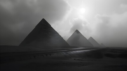 Ancient + Futuristic Egyptian Pyramids Landscape Photography (Generative AI)