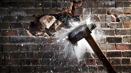 Sledgehammer Demolishing Concrete Wall (Generative AI) - Powered by Adobe