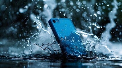 Cell Phone Submerged In Water Splashing (Generative AI)